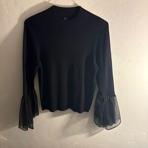 Anthropologie Black Women's Top with Sheer Bell Sleeves Size 2X